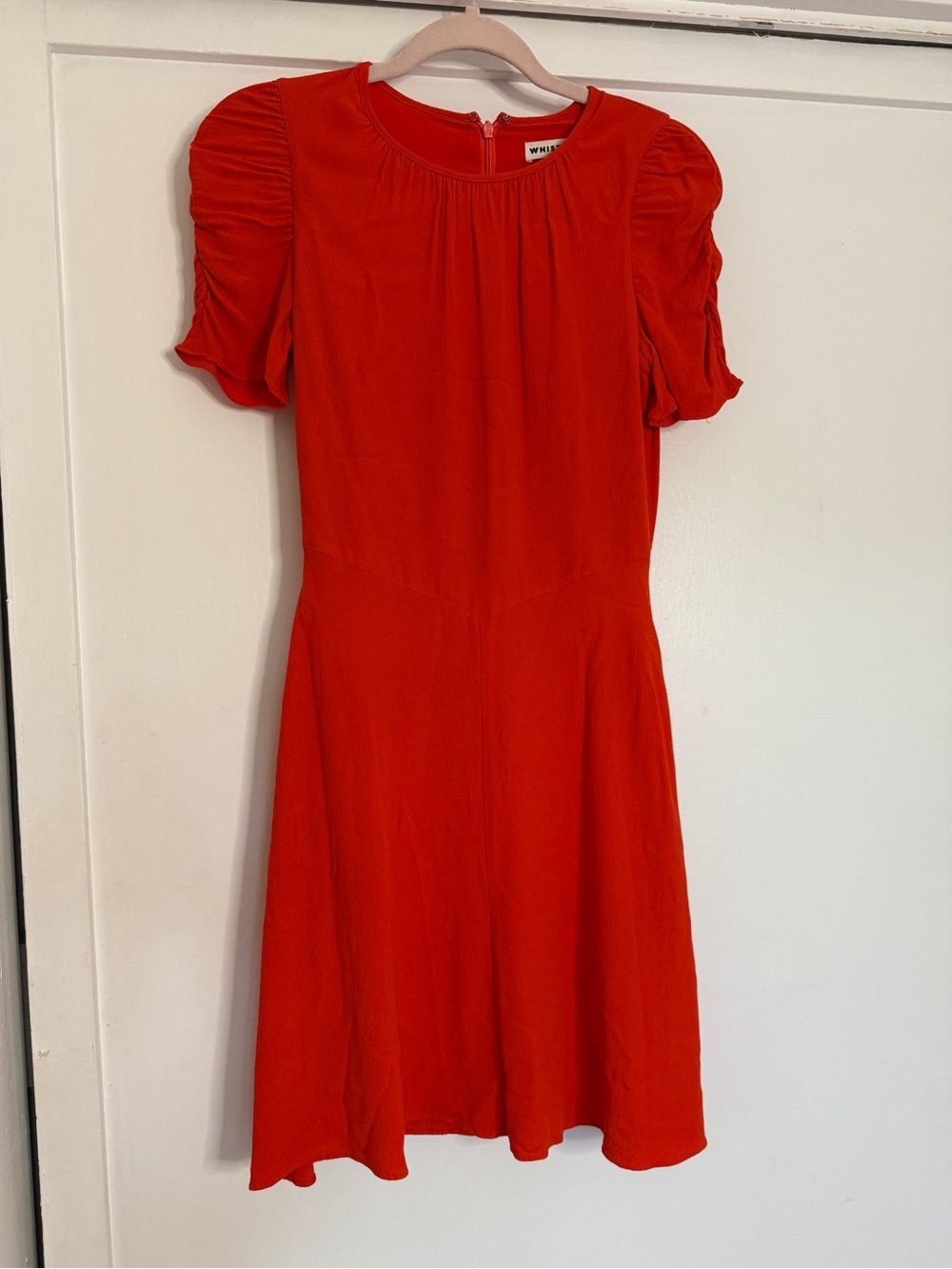 Whistles Red Puff-Sleeve Mini Dress